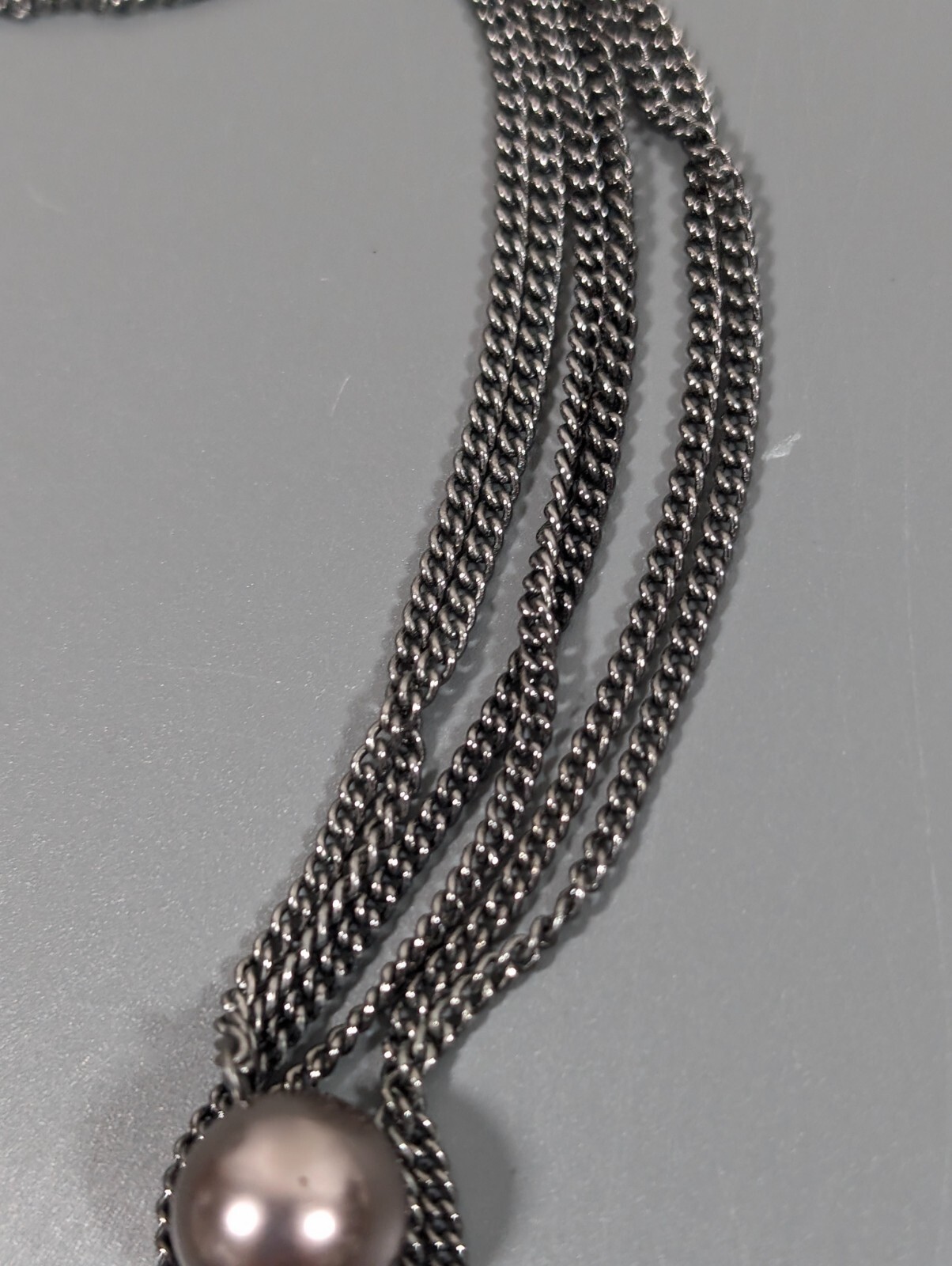 Roman Gray Faux Pearl Station Multi Chain Layered Statement Neckalce Whimsigoth