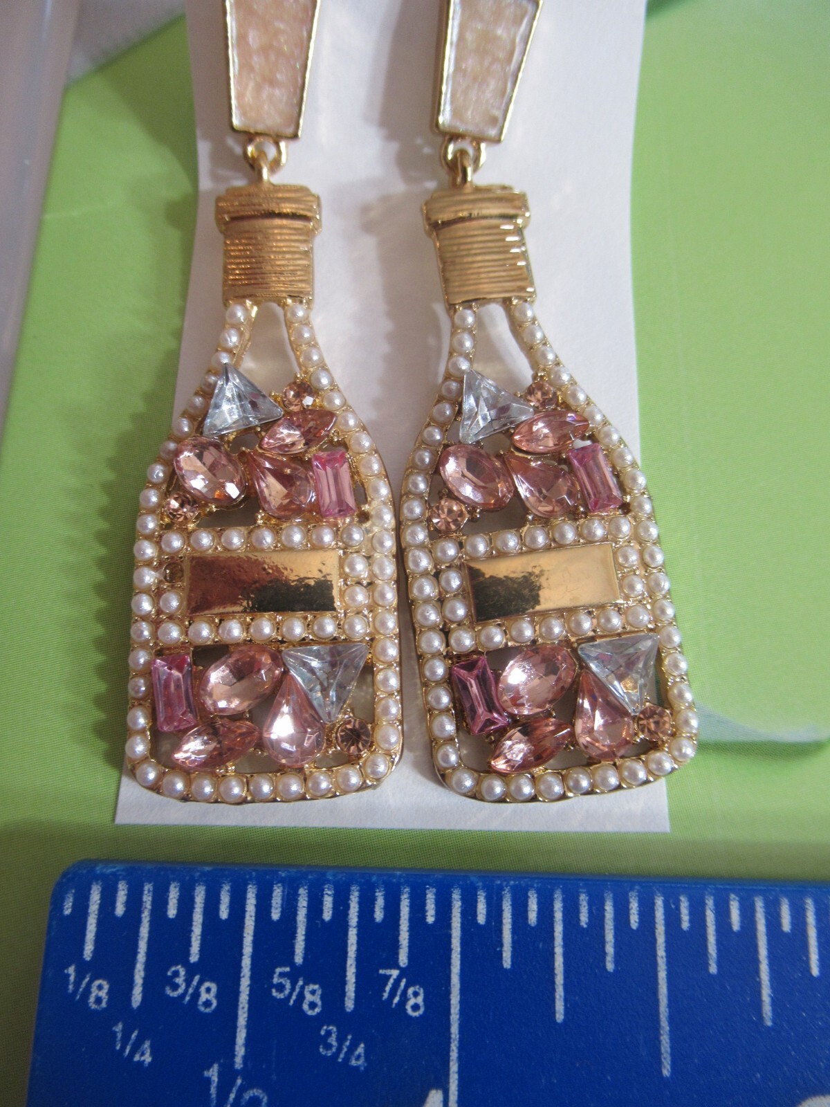 2.50″ POPPED CORK CHAMPAGNE BOTTLE & CHAMPAGNE GLASS RHINESTONE PEARL EARRINGS