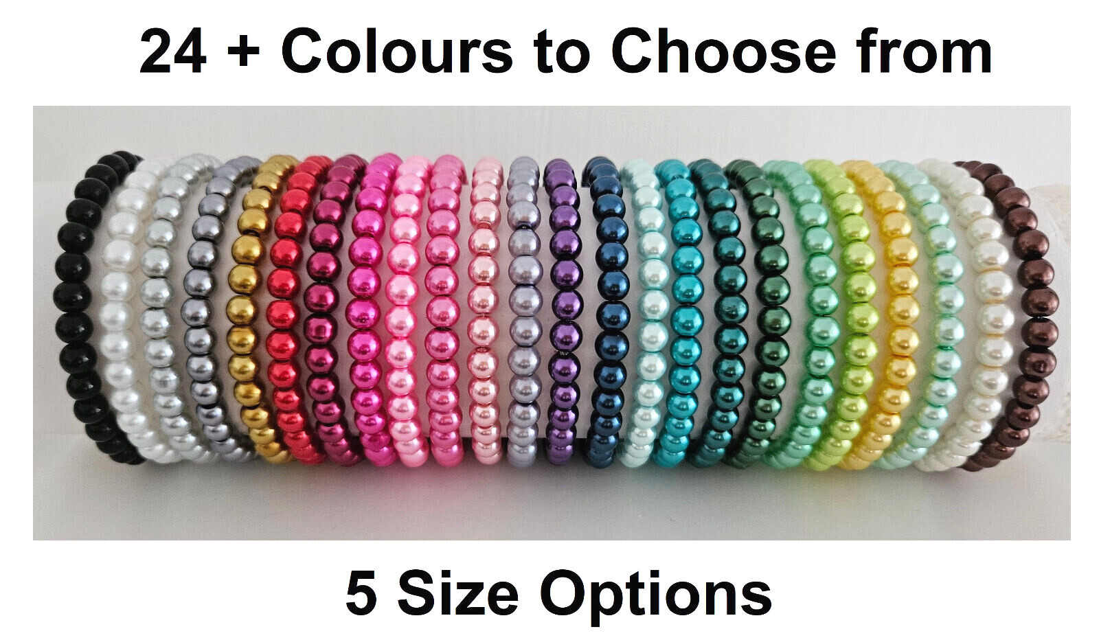 Elastic Glass Pearl Bead Bracelet – 24 + Colours / 5 Sizes – NEW