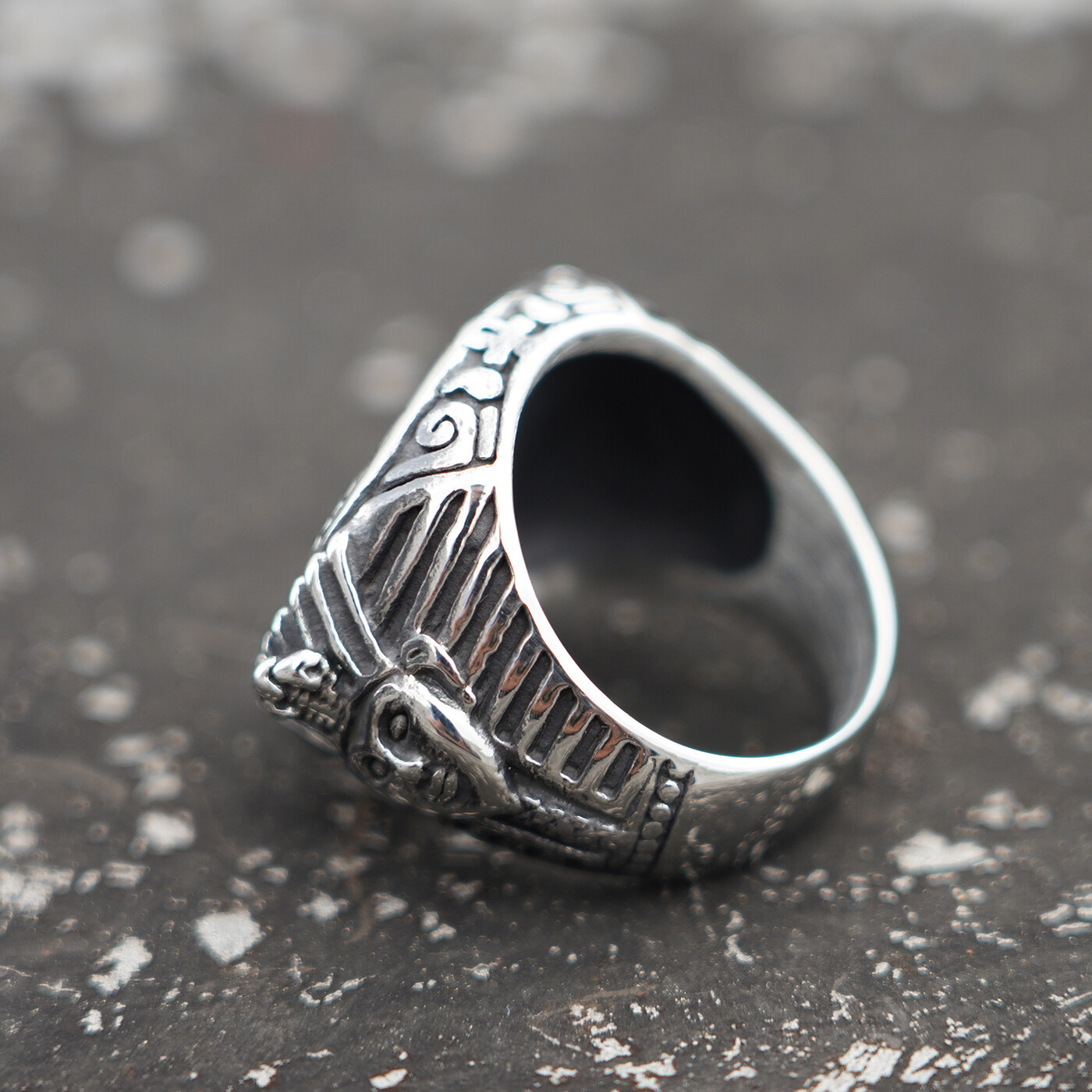 MENDEL Mens Egyptian Anubis Pyramid Pharaoh Horus Ring Stainless Steel Size 7-15