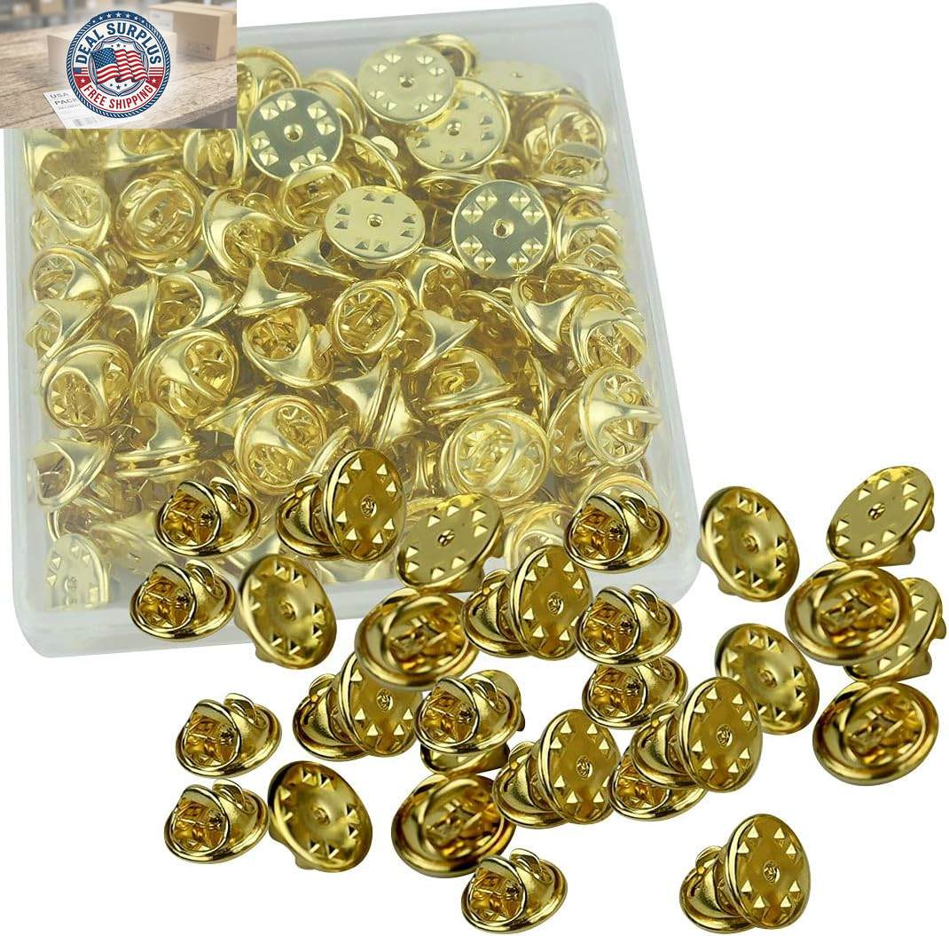 100PCS Pin Backs, Metal Locking Pin Backs, Brass Clutch for Brooch Tie Hat Badge