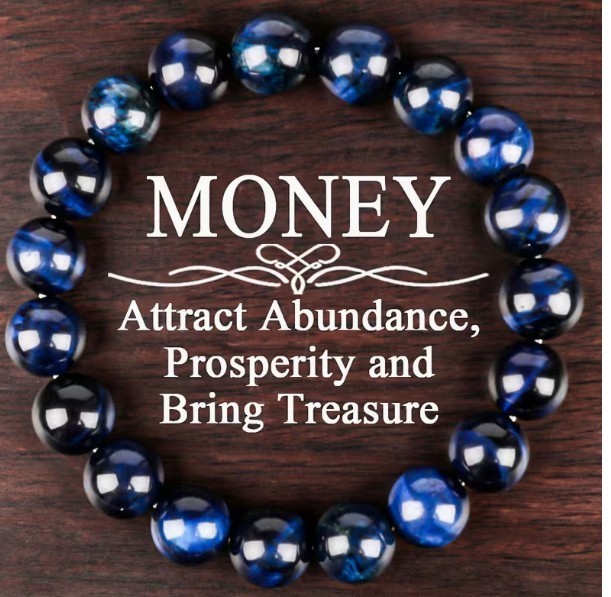 Blue Tiger Eye beaded bracelet — adjustable elastic fit; wear for courage wisdom