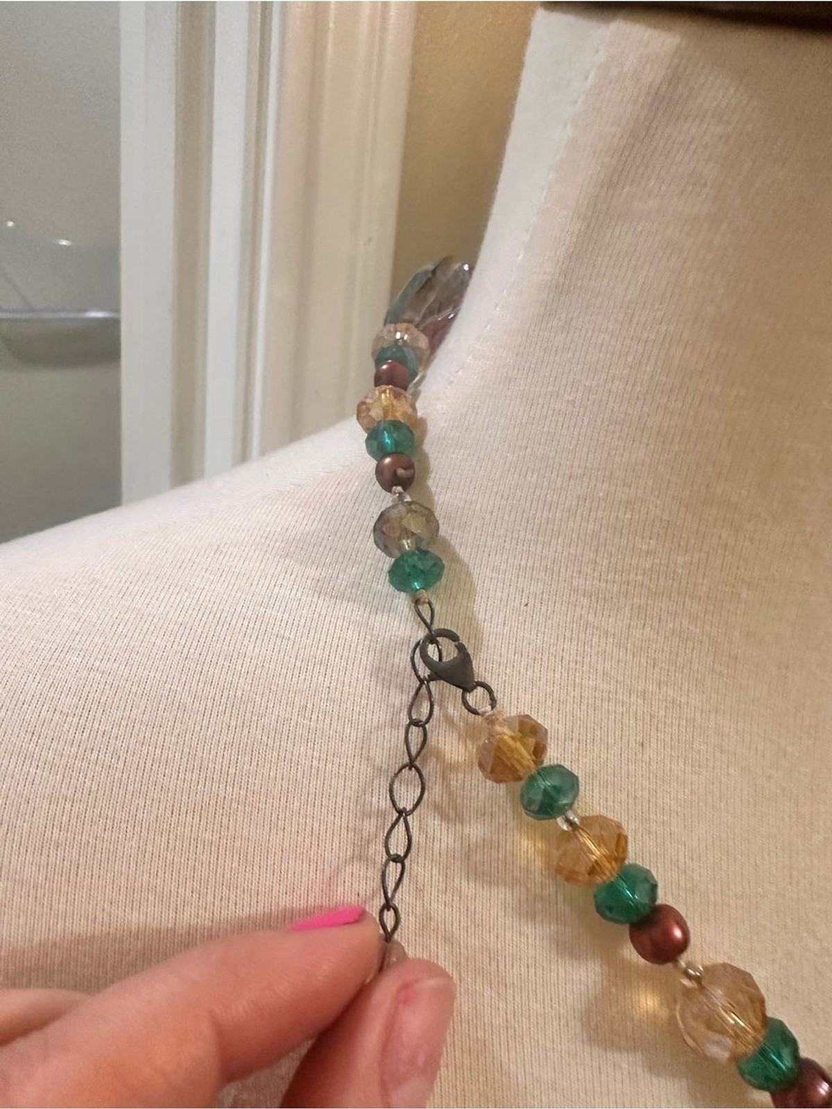 Source Unknown Multicolor Faceted Bead Necklace in Teal, Amber & Purple