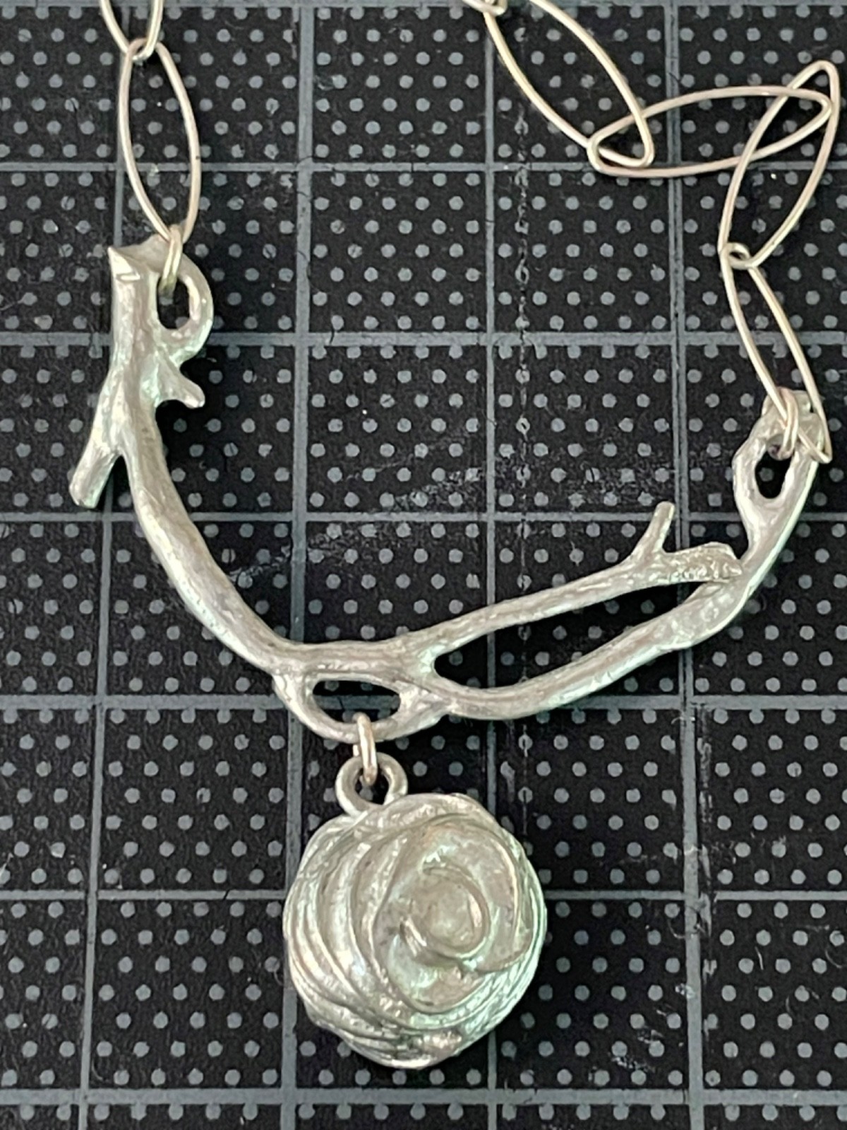 Alise Sheehan Necklace Real Pearl Birds Nest Pendant Silver tone 19 in