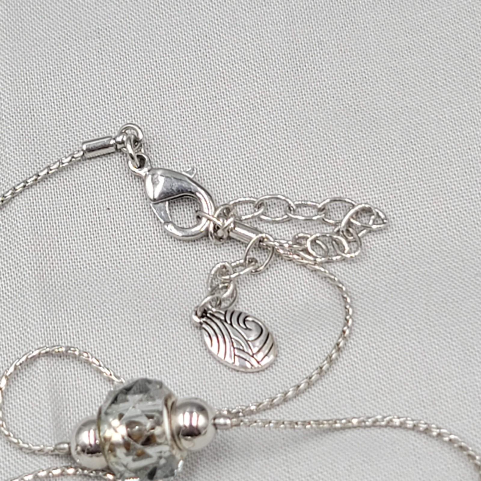 Signed Station Necklace Silver tone Glass Long 36 in