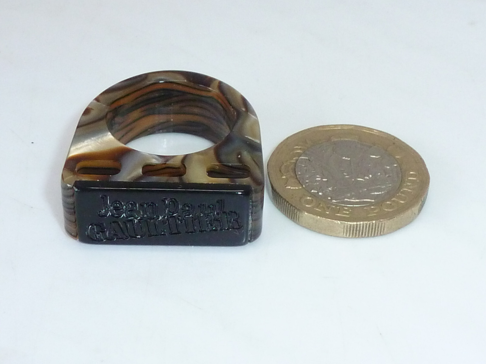 Vintage French Jean Paul Gaultier Ring Brown Beige Mottled