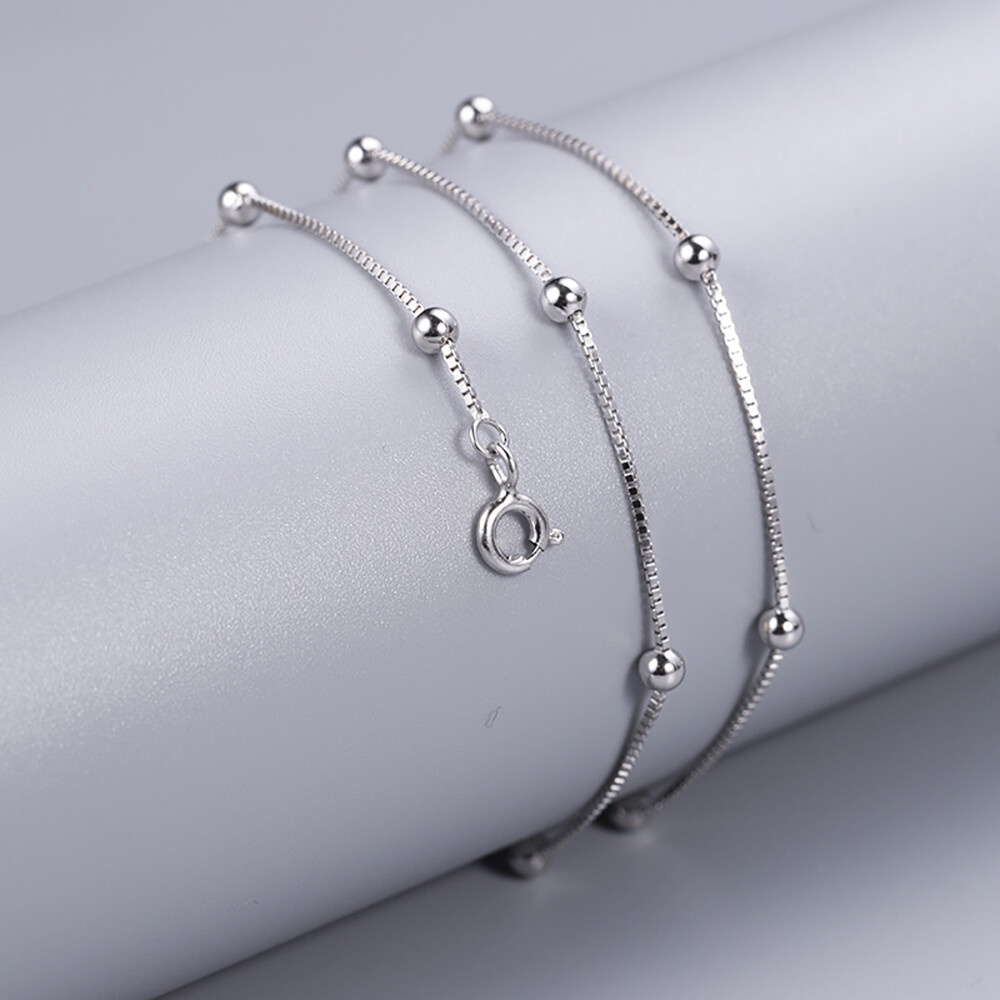 Real 925 Sterling Silver Necklace Trace Chain w/ Bead Extender Adjustable 14-26″