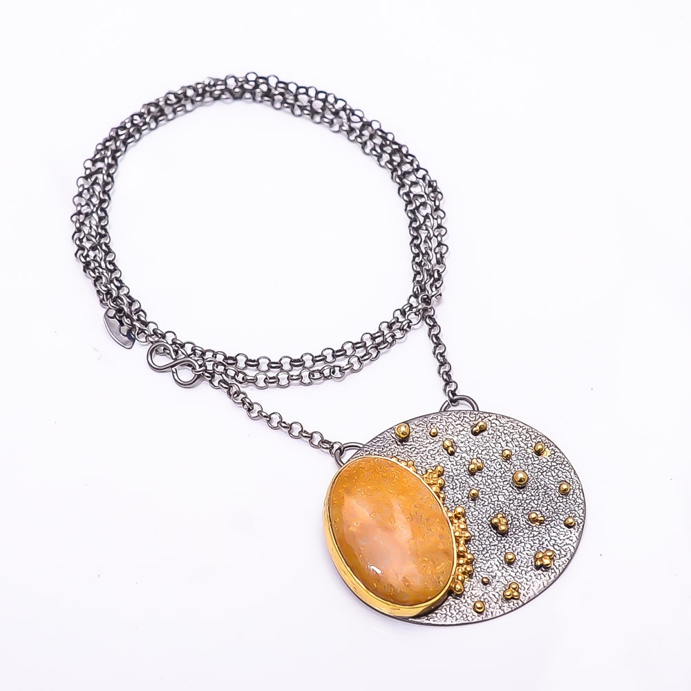 Red & Yellow Jasper Black & Gold Rhodium 925 Silver Tennis Necklace 19.99″ N_917