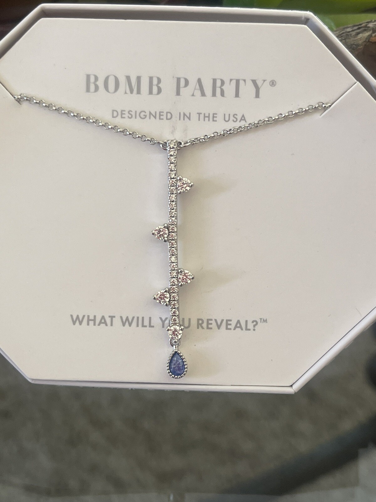 Bomb Party RBP5150 The Sterling Club LC Aqua Blue Ice Crystal Necklace .925 SS💙