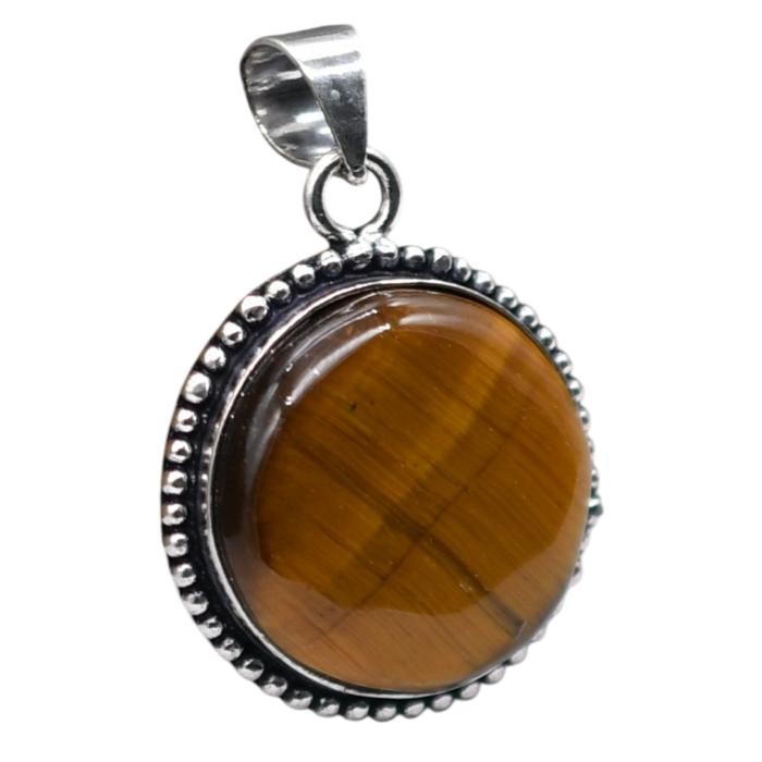 Tiger Eye Natural Gemstone Antique Silver Plated Pendant 1.5″ J 1100