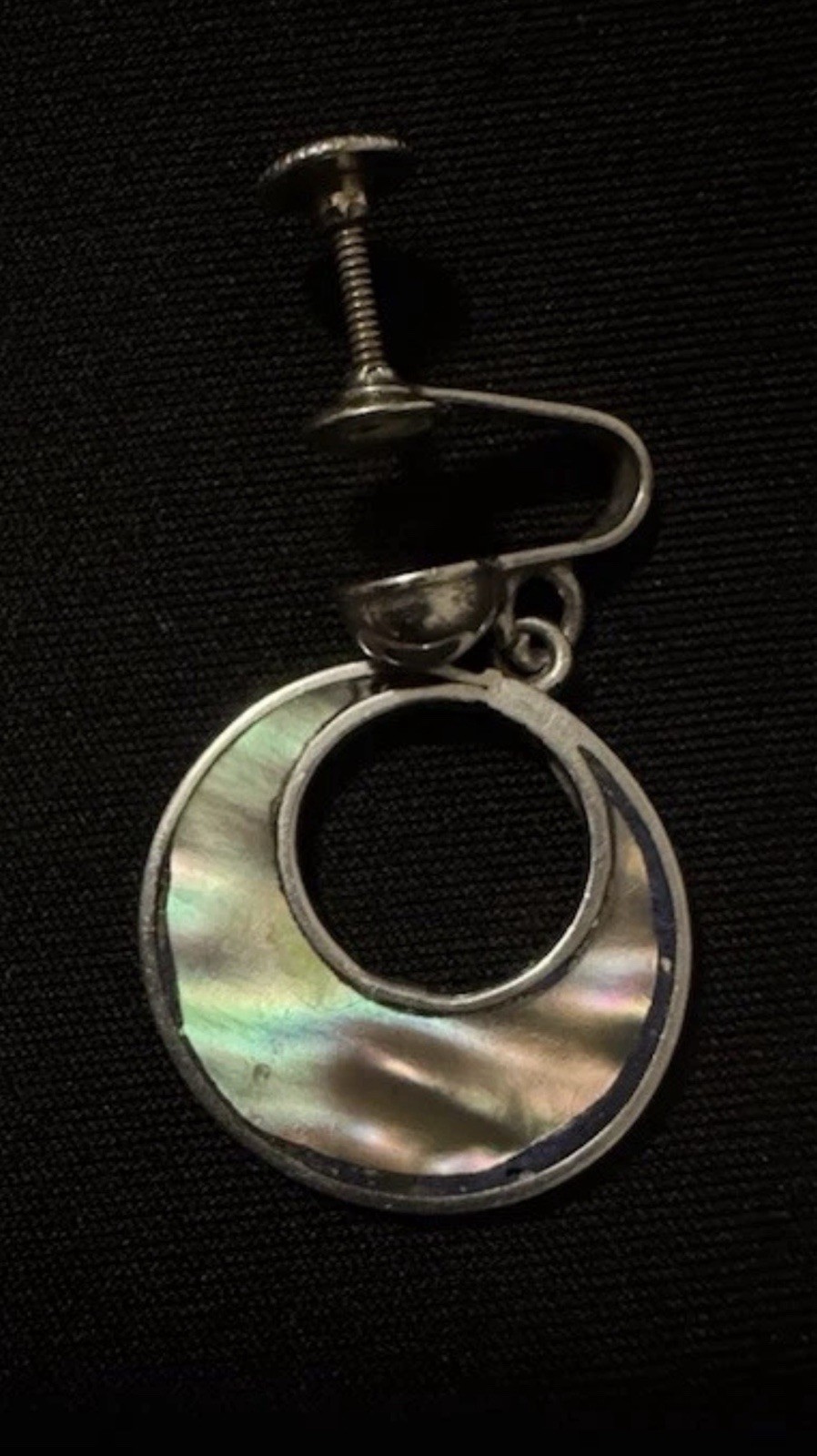 VTG Sterling Silver Mother of Pearl Inlay Dangle Earrings• Screw Back Closure•