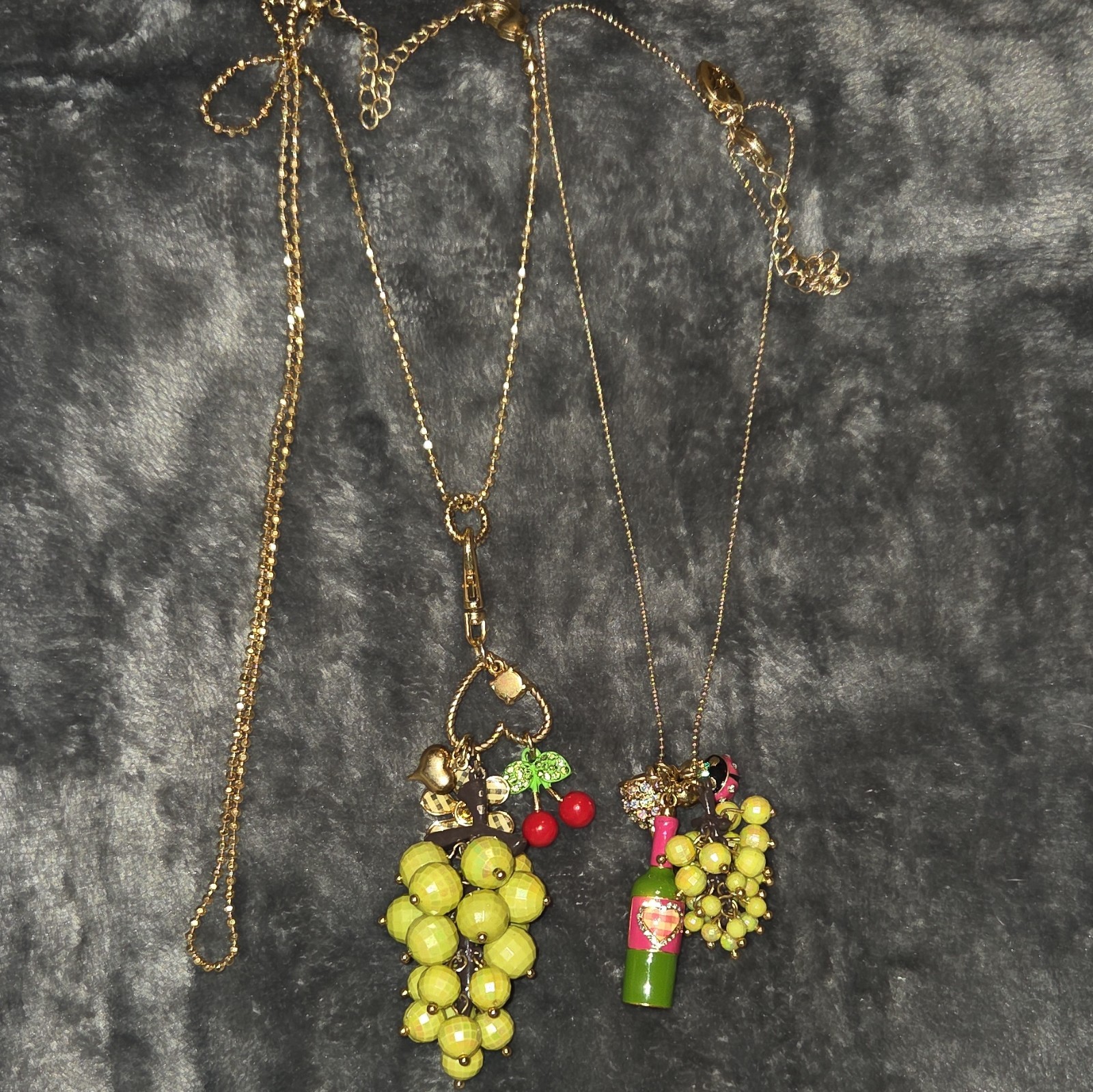 2 Gold Tone Fruit Charm Pendant Necklace Crystal Beads Ball/Bead Chain Lobster