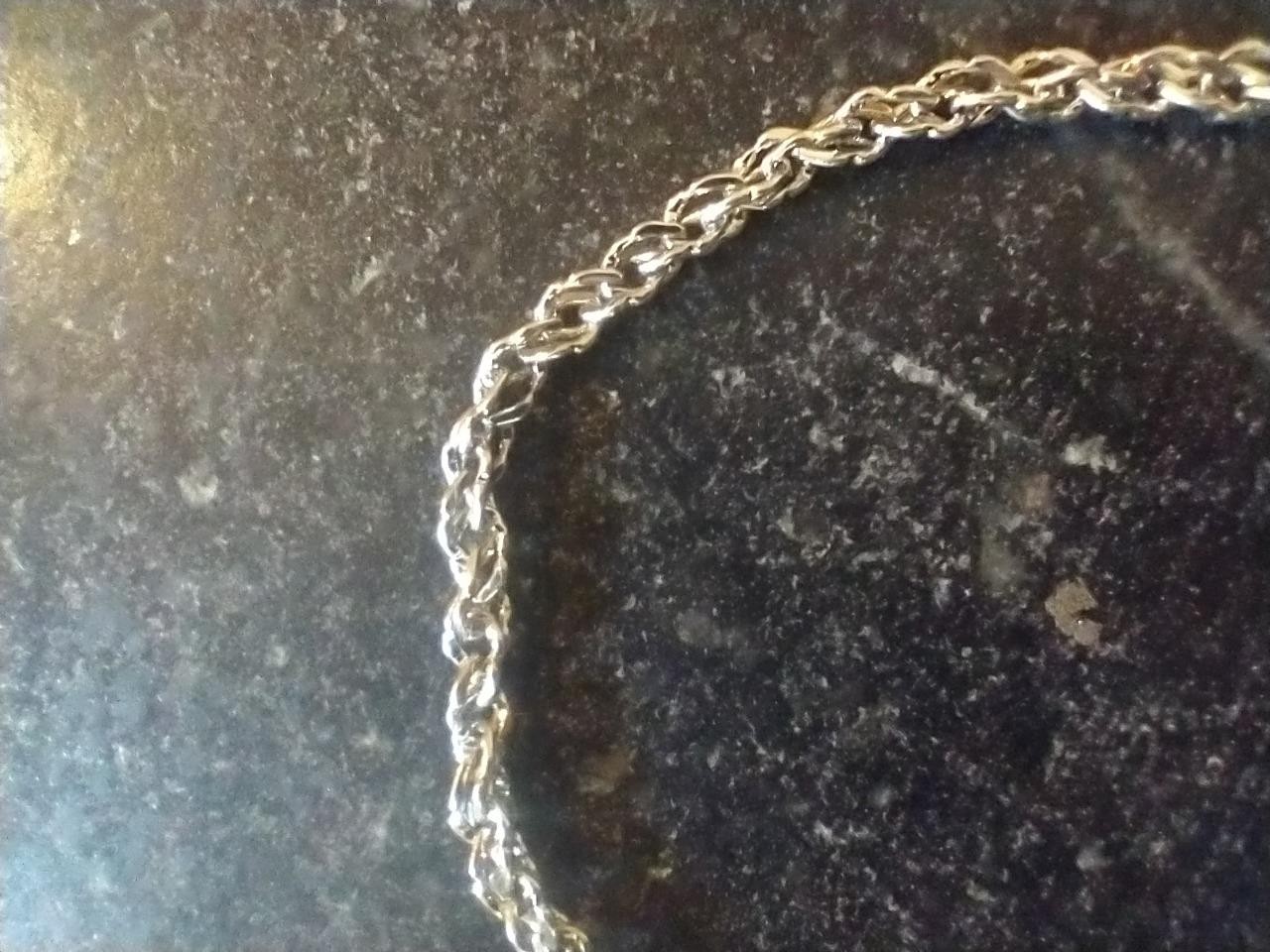 7.5″METAL DOUBLE CURB LINK TENNIS BRACELET~SILVERTONE~ROUGH TEXTURE