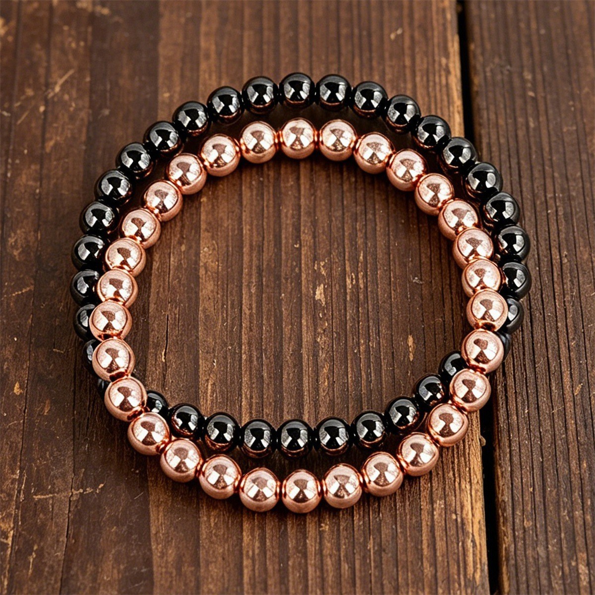 2Pcs 6mm Copper Hematite Bracelet Set Active Lifestyle Wellness Guardian Gift