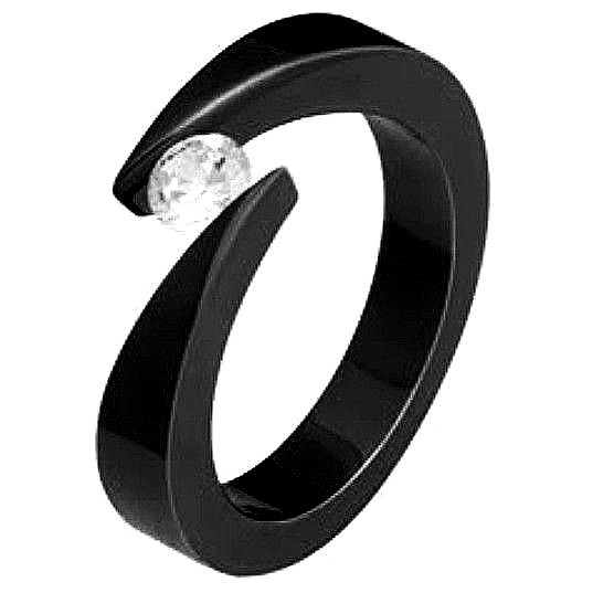 Black Plated TITANIUM Bypass Tension RING with 4.5mm Round CZ, size 8