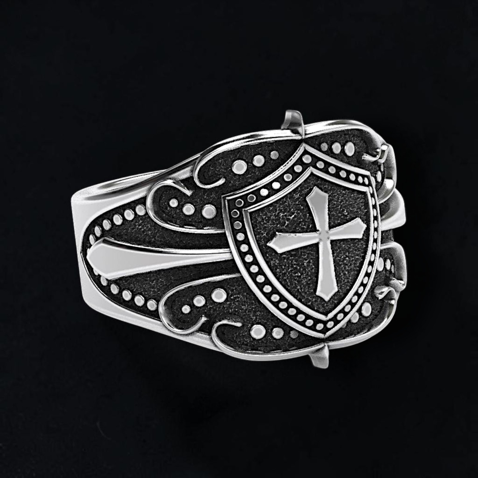 Men’s 925 Sterling Silver Knight Shield Cross Ring | Medieval Crusader