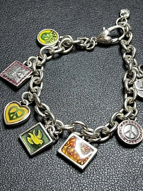 B4932 Brighton Peace charming Imagine Love Dove Charm Bracelet Silvetone 7-8.5″