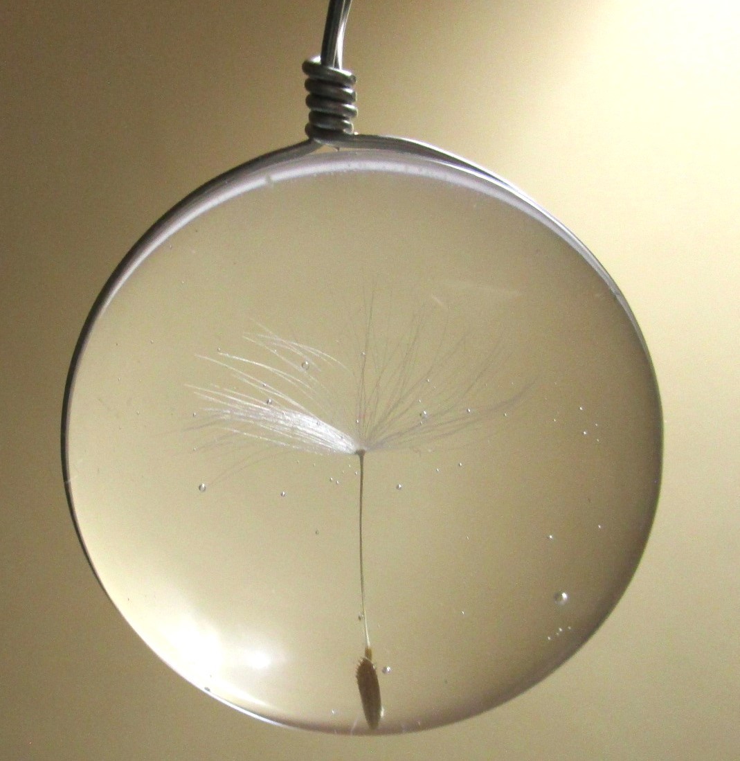 DANDELION WISH PENDANT NECKLACE WITH FAIRY, REAL DANDELION SEED INSIDE GLASS