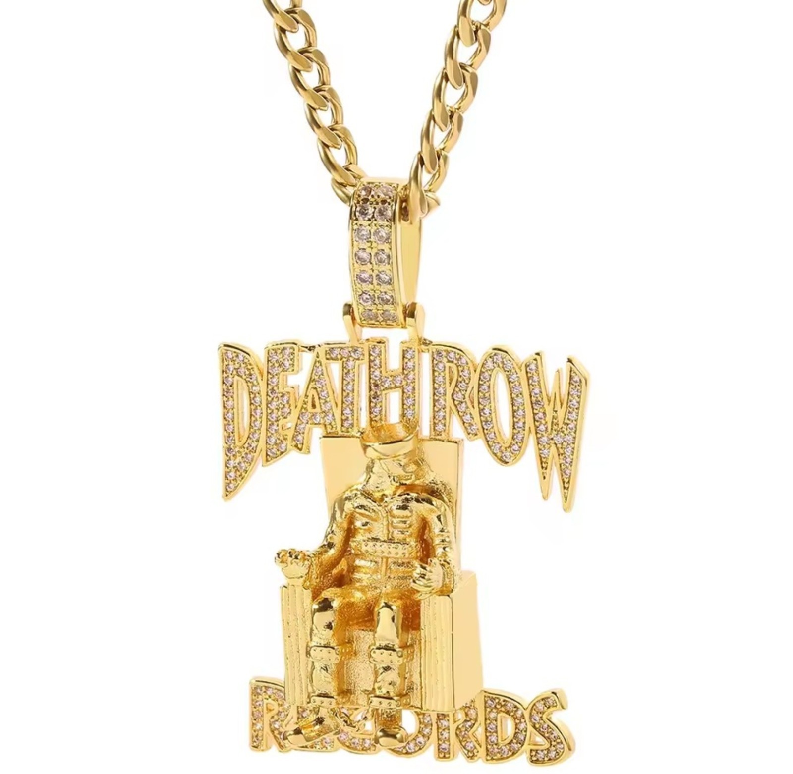HipHop DEATH ROW Gold Color Chain Necklace with Pendant. Cosplay Halloween Prop