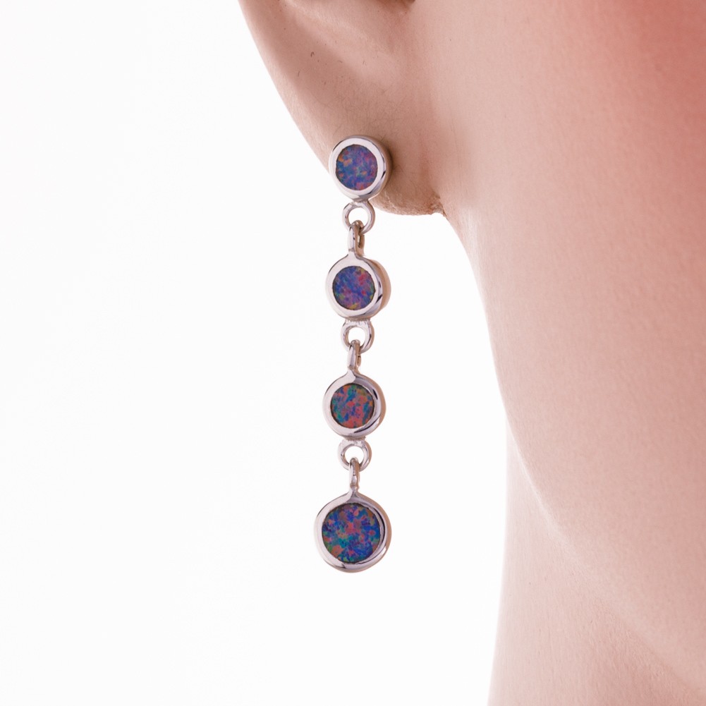 4 Round Lavender Purple Fire Opal Silver Jewelry Drop Pierced Earrings