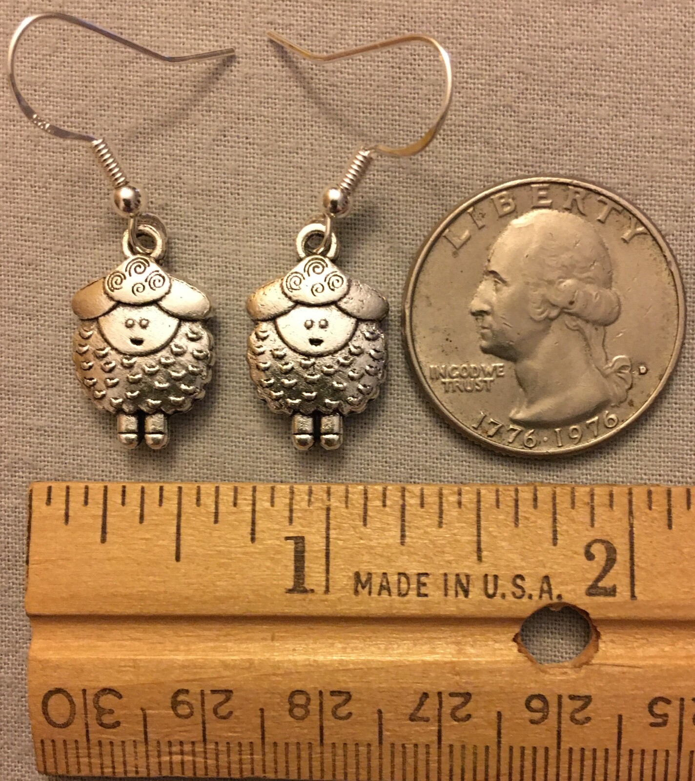PUFFY SHEEP EARRINGS – Pewter w/Sterling Silver Ear Wires LAMB SHAUN WOOL EWE #2