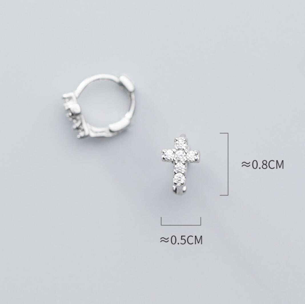 Mini Tiny Cross Sterling Silver CZ 5.8mm Small Helix Huggie Hoop Earrings A1513
