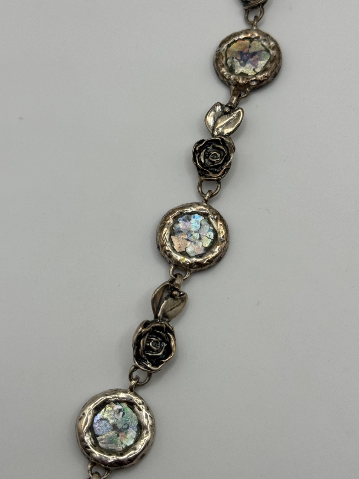 Luli Hamersztein Sterling Silver Roman Glass Rose Flower Toggle Bracelet
