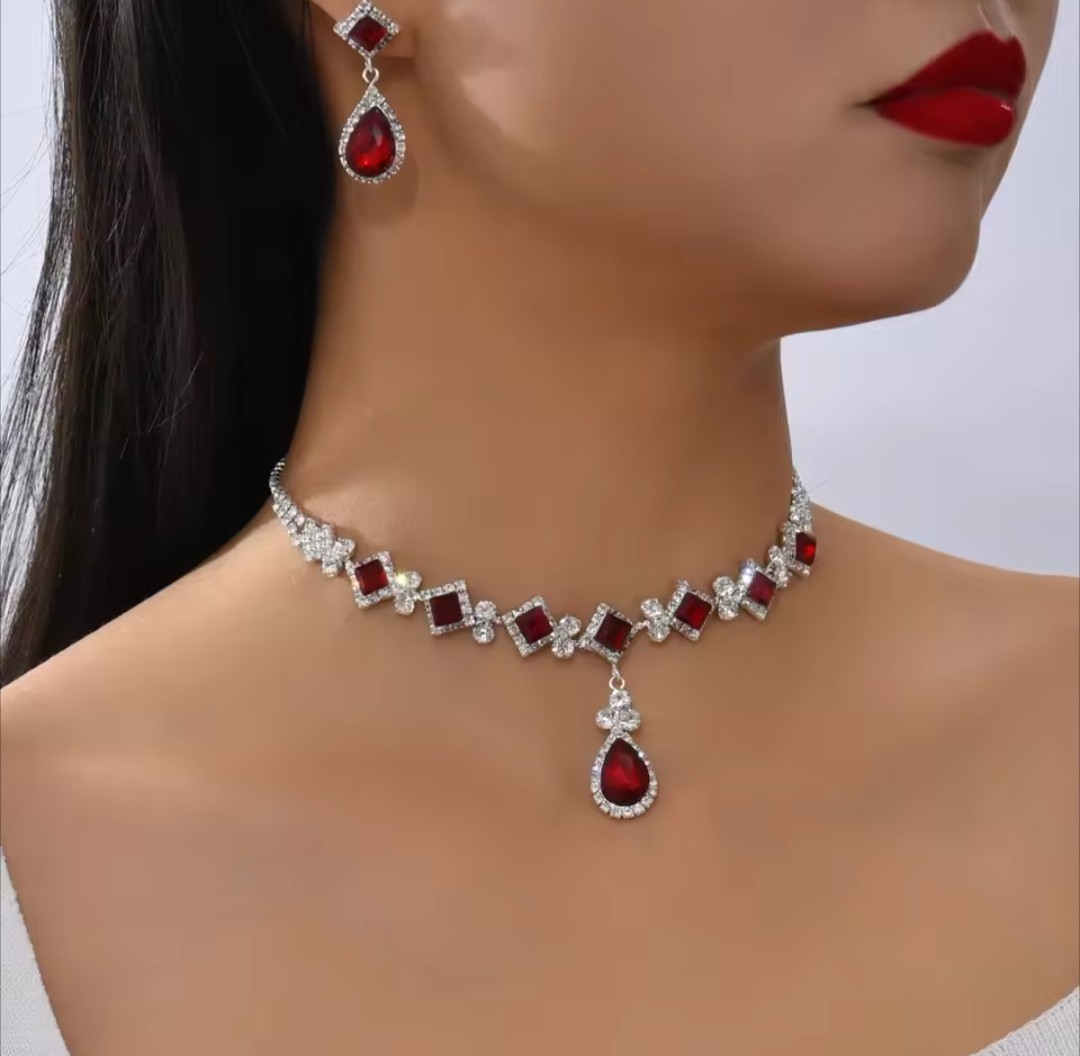 Water Drop Necklace Earrings Geometric Drop Dangle Women Jewelry Set 3PCS