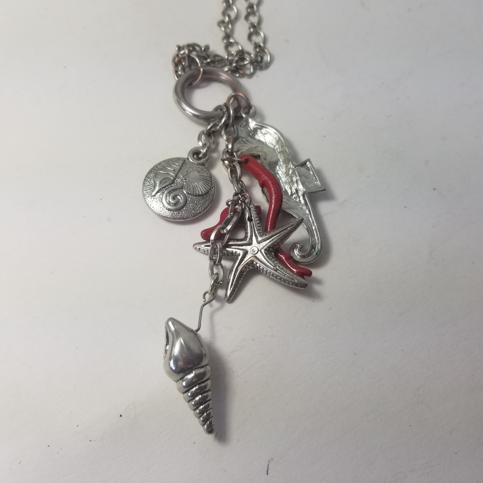 Silver tone shell sea Horse Seahorse Conch Shell charms pendant