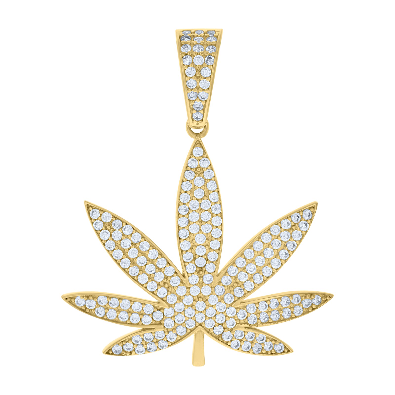 10K Yellow Gold Round CZ Men’s 1.40″ Iced Out Charm Weed Marijuana Leaf Pendant