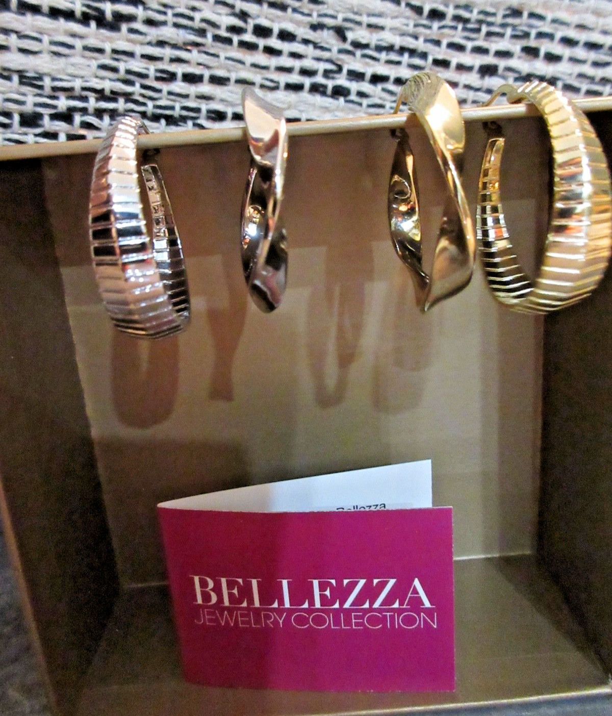 2 pr Bellezza DBJ 925 CN 1-1/4” Twist & Ridge Hoop Earrings Sterling & Yellow