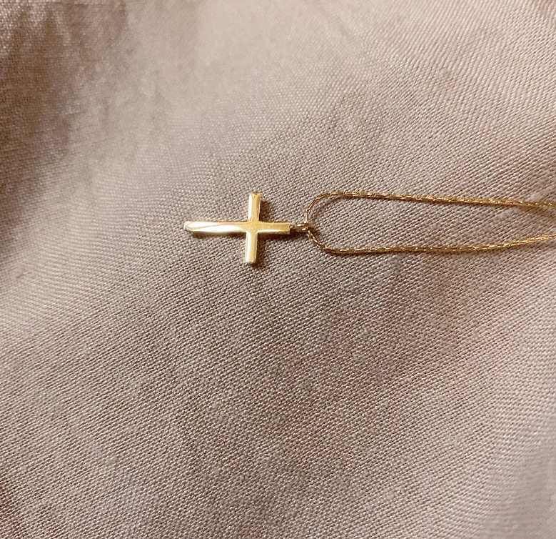 Women 14K Gold Stainless Steel Small Cross Pendant Chain Necklace Gift AG