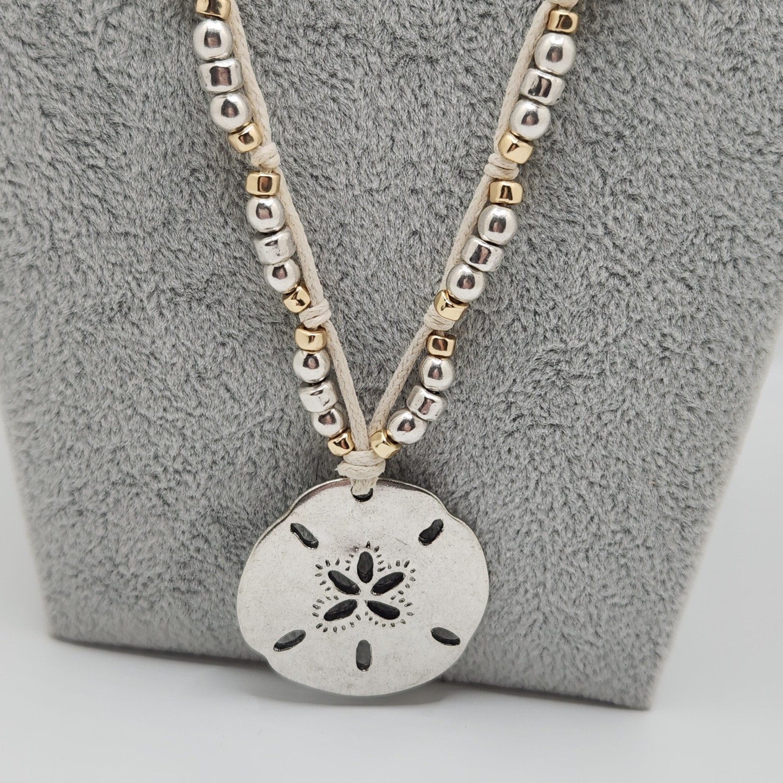 Boho Sand Dollar Pendant Necklace Mixed Metal Beads by J. Jill Beachy Everyday
