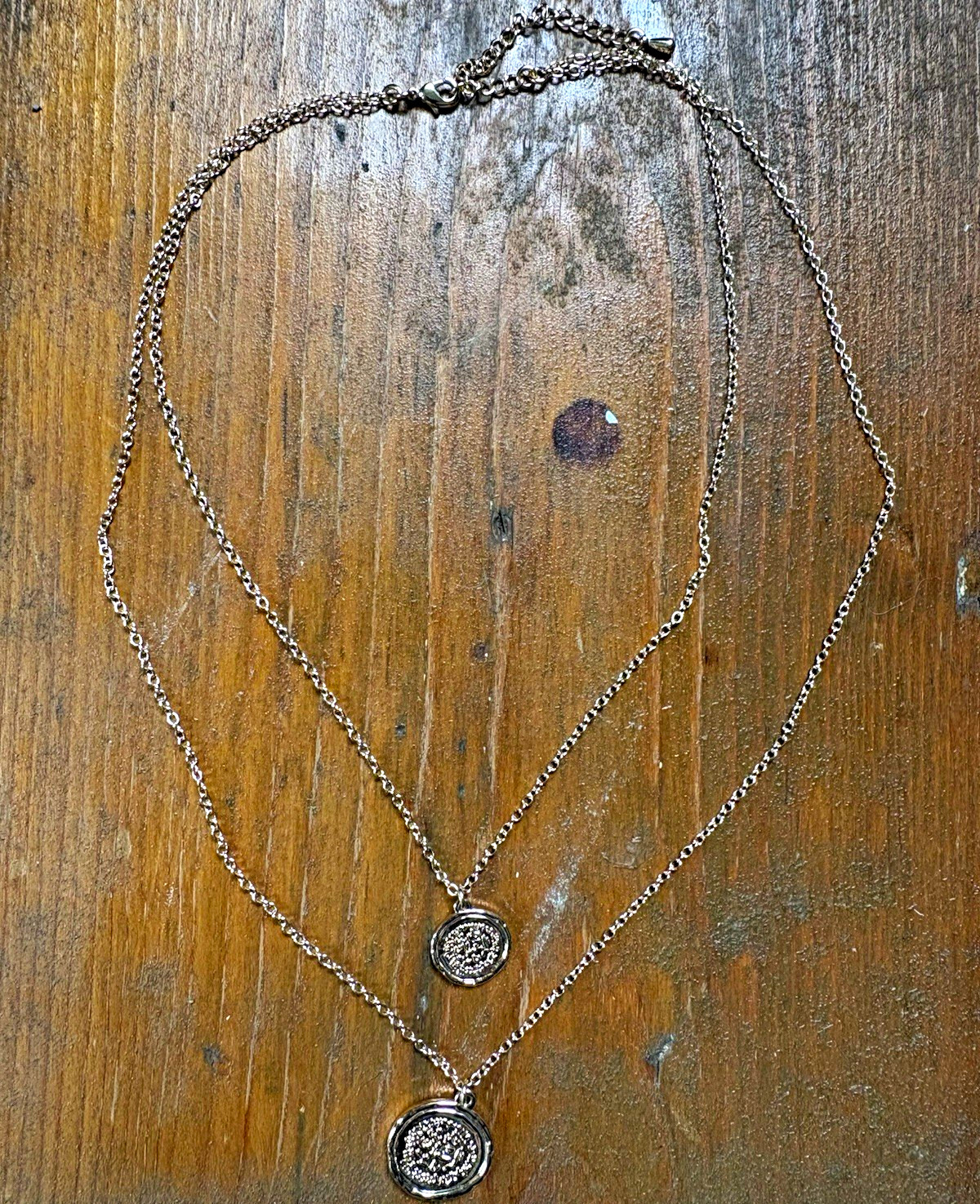 Gold Tone Layered Chain Necklace Round Coin Pendant Adjustable Costume