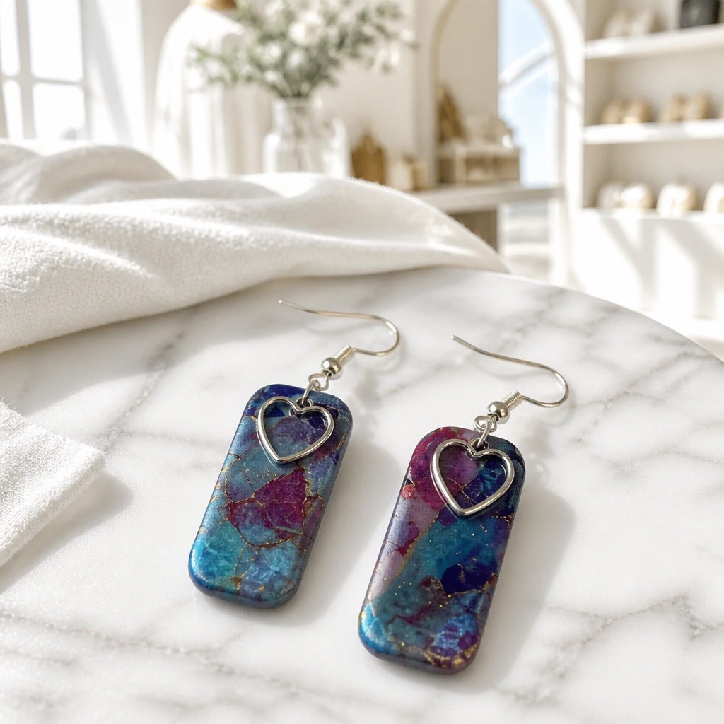Hand Made White and Blue Polymer Clay Earrings for Women Handmade Earrings UK
