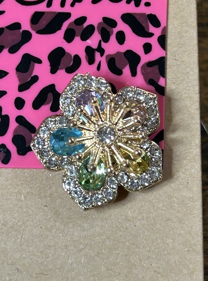 Multicolor FLOWER Rhinestone Golden Floral BLOSSOM Betsey Johnson Earrings