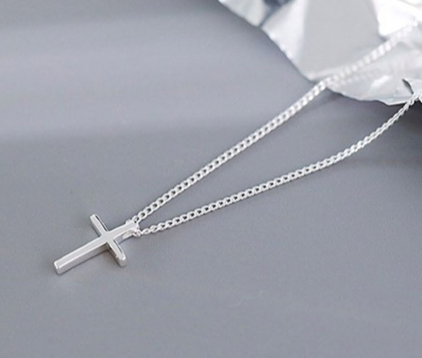 Womens Girls Simple Small Tiny Cross Pendant Necklace Stainless Steel Chain 16″
