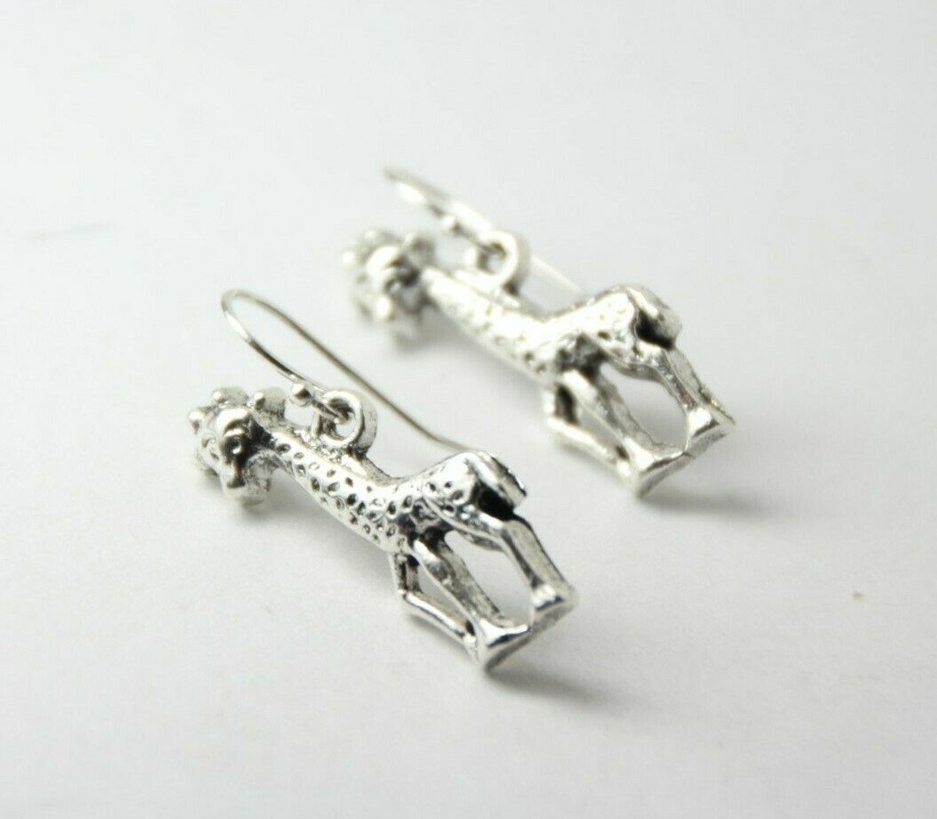 Giraffe Charm Earrings 925 sterling silver hooks pewter charms 1″ Wild Animals