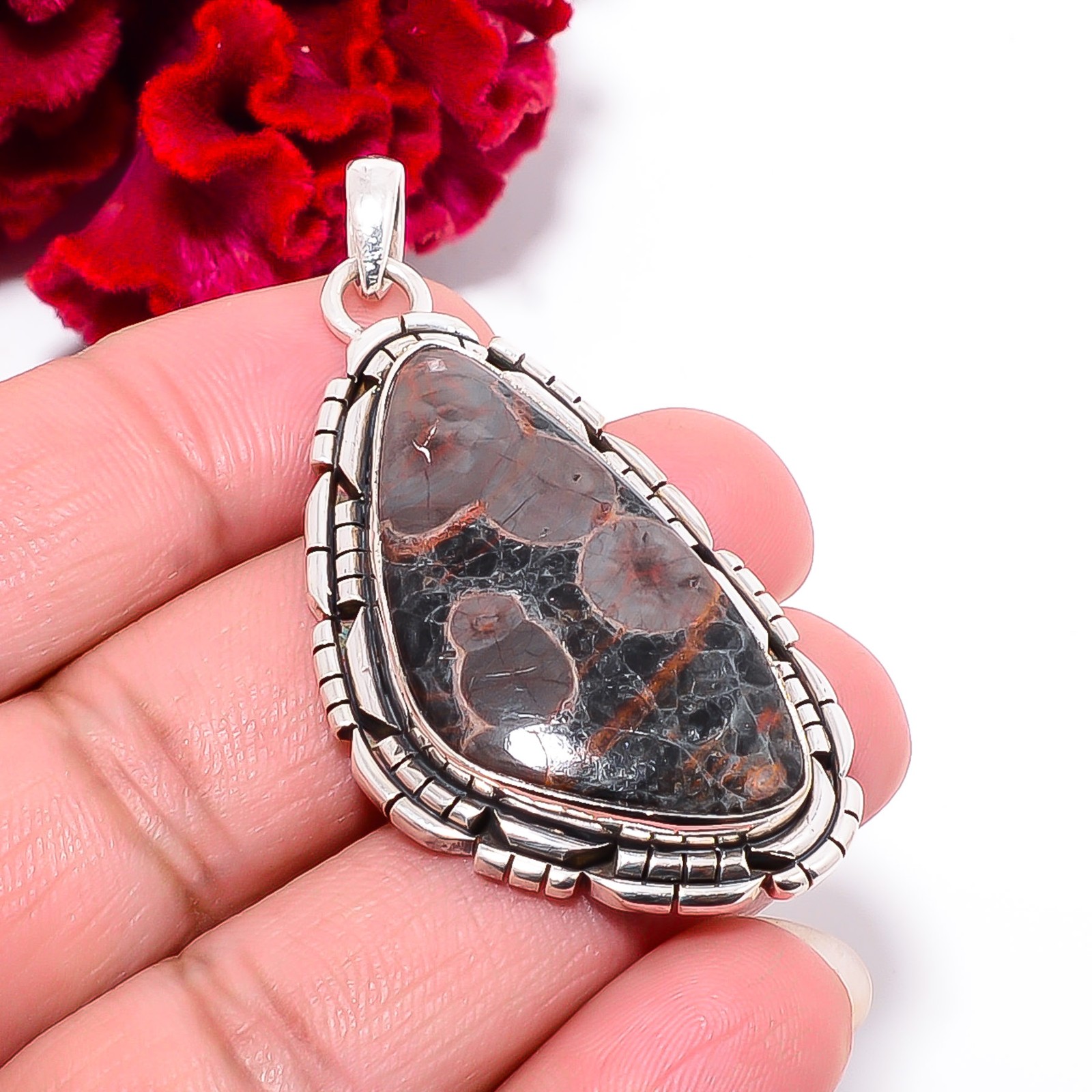 Peanut Obsidian – Sonora Gemstone 925 Sterling Silver Pendant 2.26″ P102182
