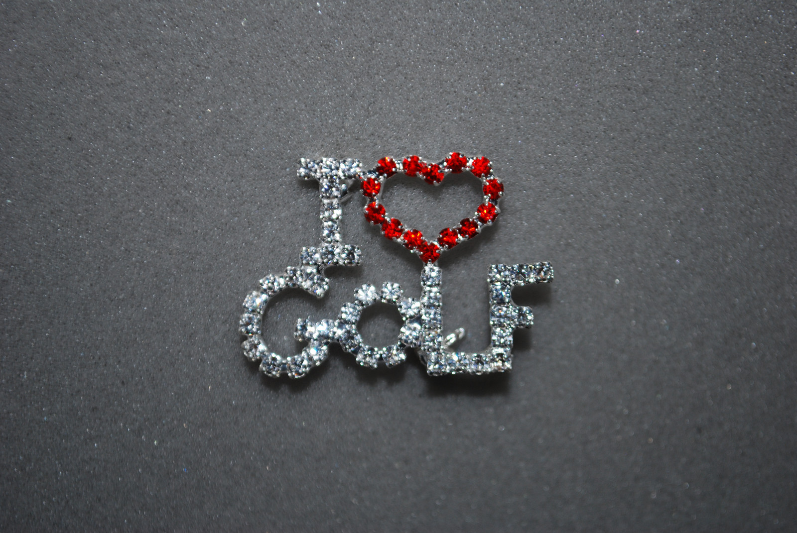 I Love Golf Pin Heart Silver Clear Red Crystals Sports Birdie Eagle PGA LPGA