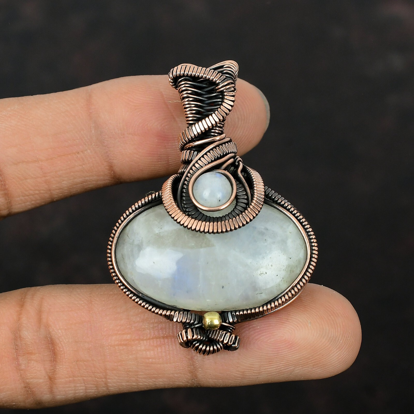 Women Day Sale Rainbow Moonstone Wire Wrapped Pendant Copper For Girls 2.13″