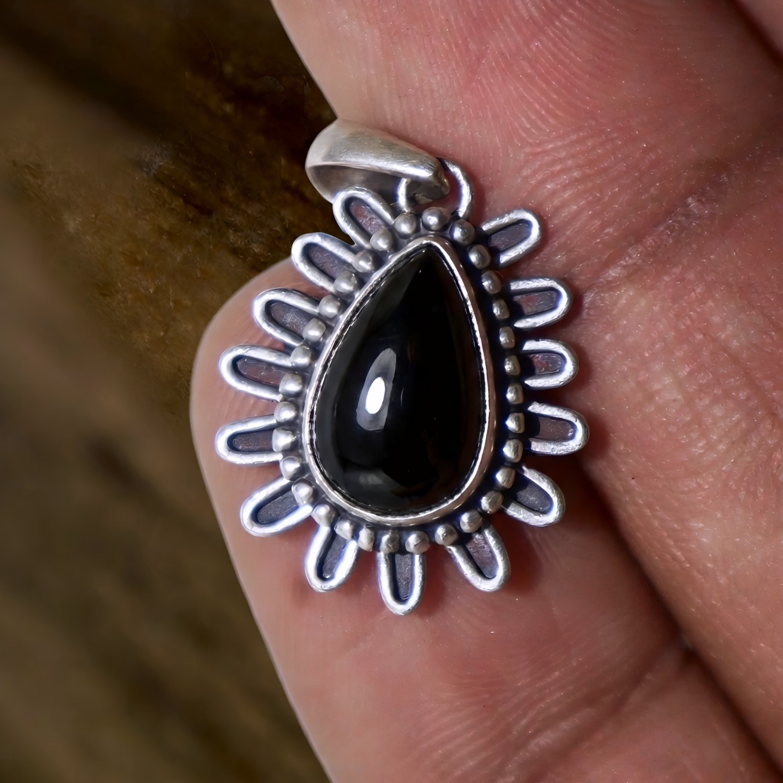 Natural Black Tourmaline Teardrop Pendant Solid 925 Sterling Silver Jewelry
