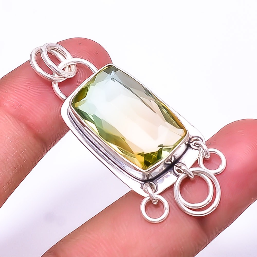 Bi-Colour Tourmaline Handmade Gemstone 925 Sterling Silver Pendant 1.95″ P46