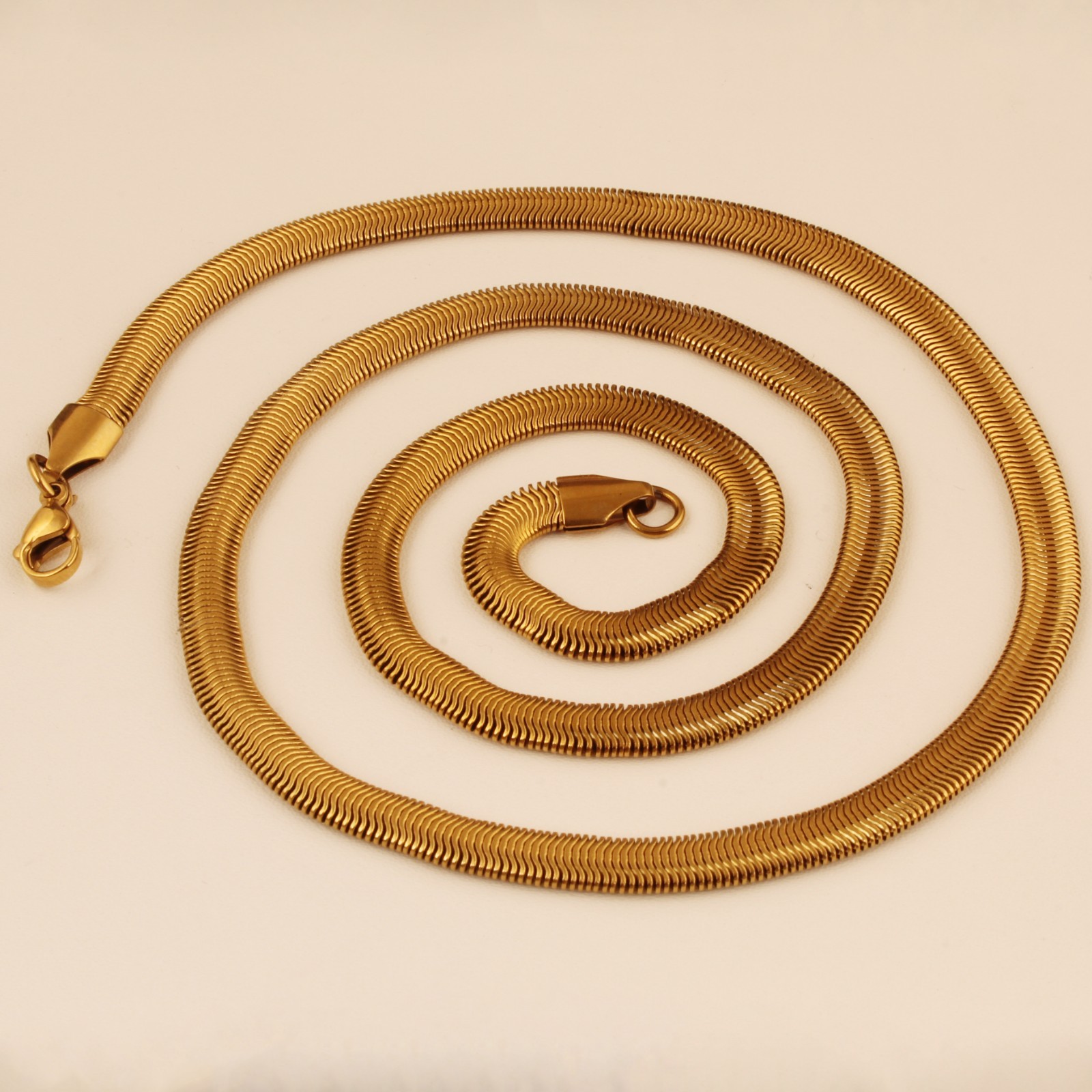 Gold Plated Snake Chain Necklace for Men & Women Smooth Flat Link Chain