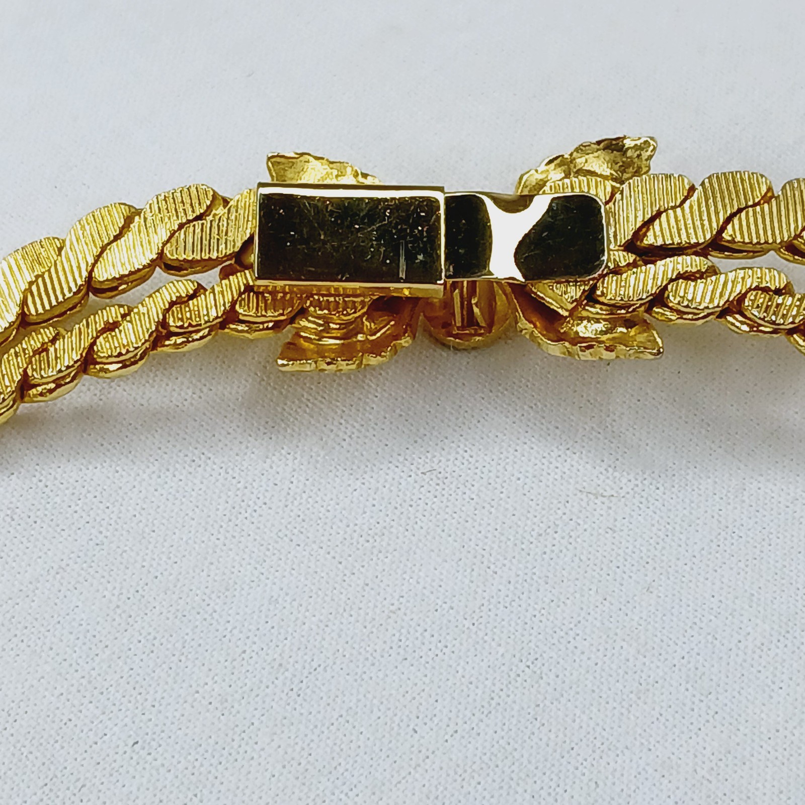 Vintage Double Chain With Botanical Push Button Clasp Gold Tone Necklace 16 Inch