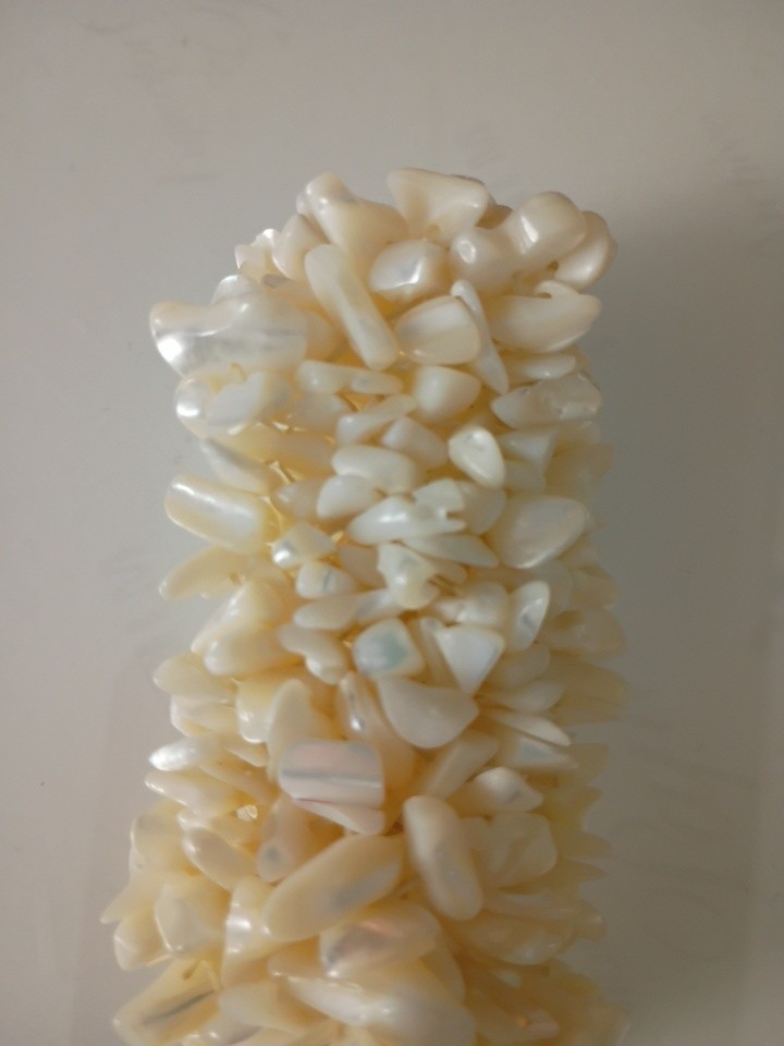 Stretch Beaded Bracelet White Mother of Pearl Chip Wide