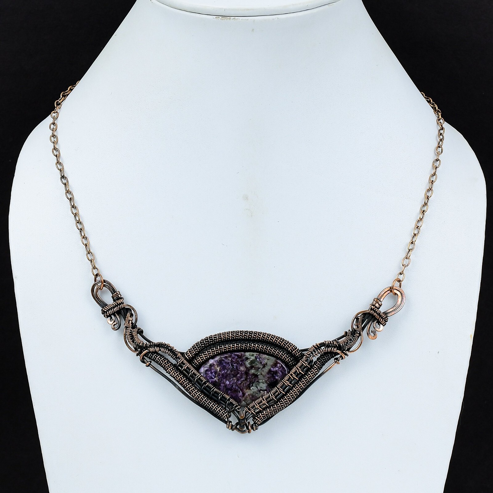 Russian Charoite Copper Gift For Mother Wire Wrapped Necklace Adjustable”