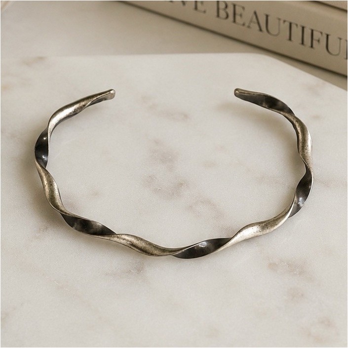Taber Studios Sterling Silver Twisted Wave Open Cuff Bracelet Artisan Modern