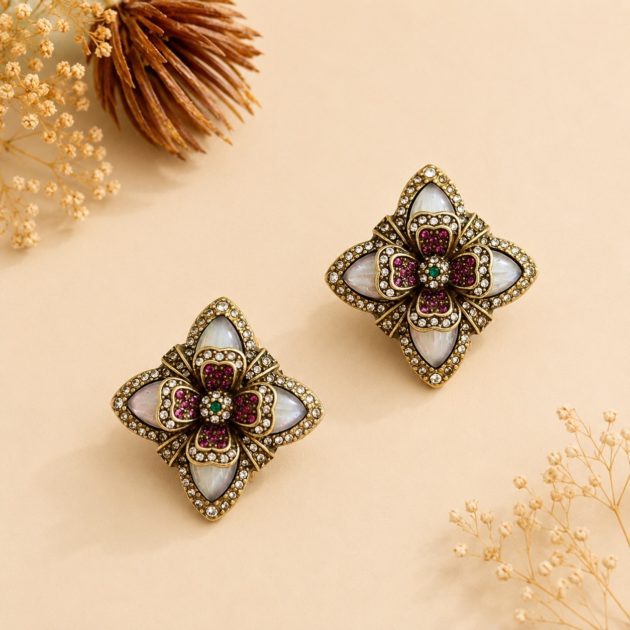 Flower Statement Earrings, Vintage Inspired Jewelry, Romantic Pearl Earrings