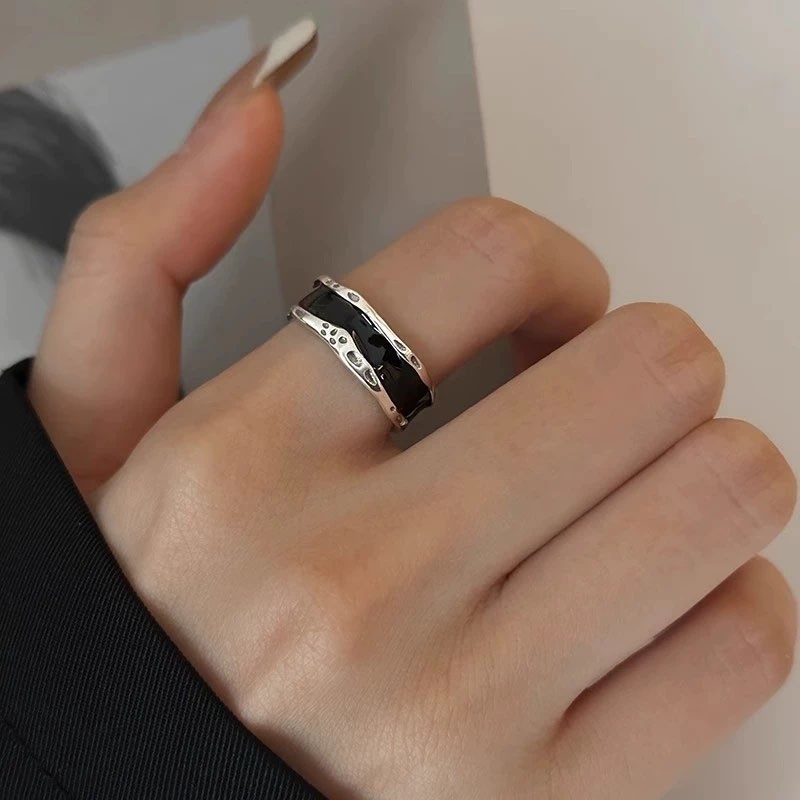 Women’s Black Glazed Ring Retro Adjustable Opening Fashion Ring Copper